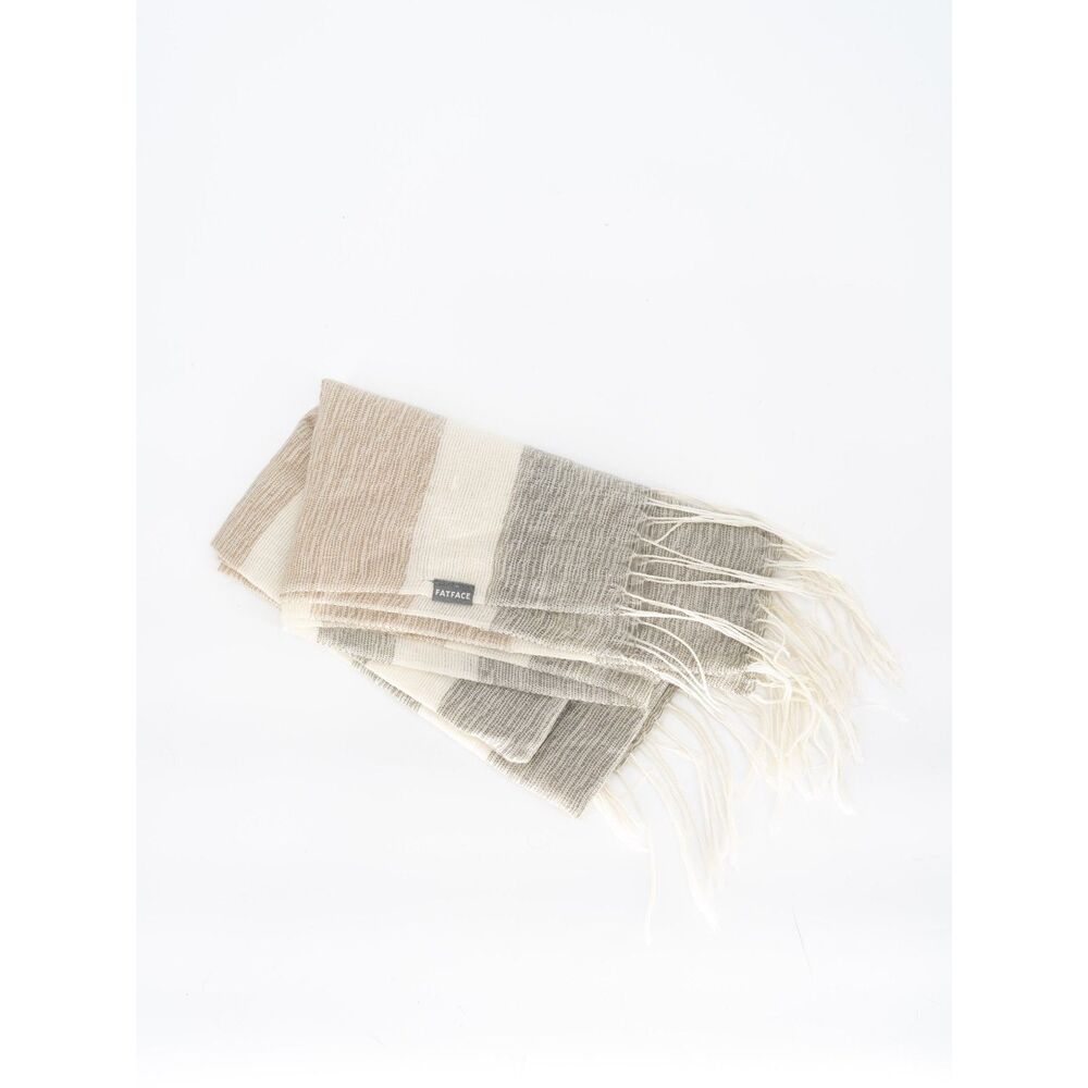 Fat Face Womens Scarf Neutral Cream Tan Gray Knit Fringe Lightweight Scarf